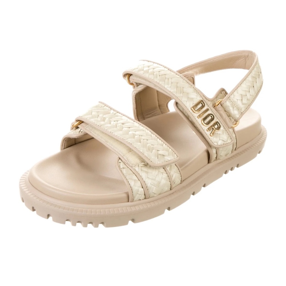 DIOR raffia sandals gold logo - Picture 7 of 13